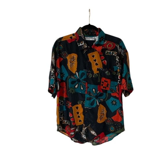 Vintage Jane Ashley Shirt Button Up Silk Short Sleeve Floral Hawaiian Size M - Picture 12 of 12